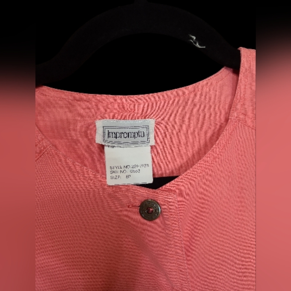 Impromtu Vintage Long Sleeve Pink Button-Up Dress 100% Cotton Size 6p - Picture 2 of 4